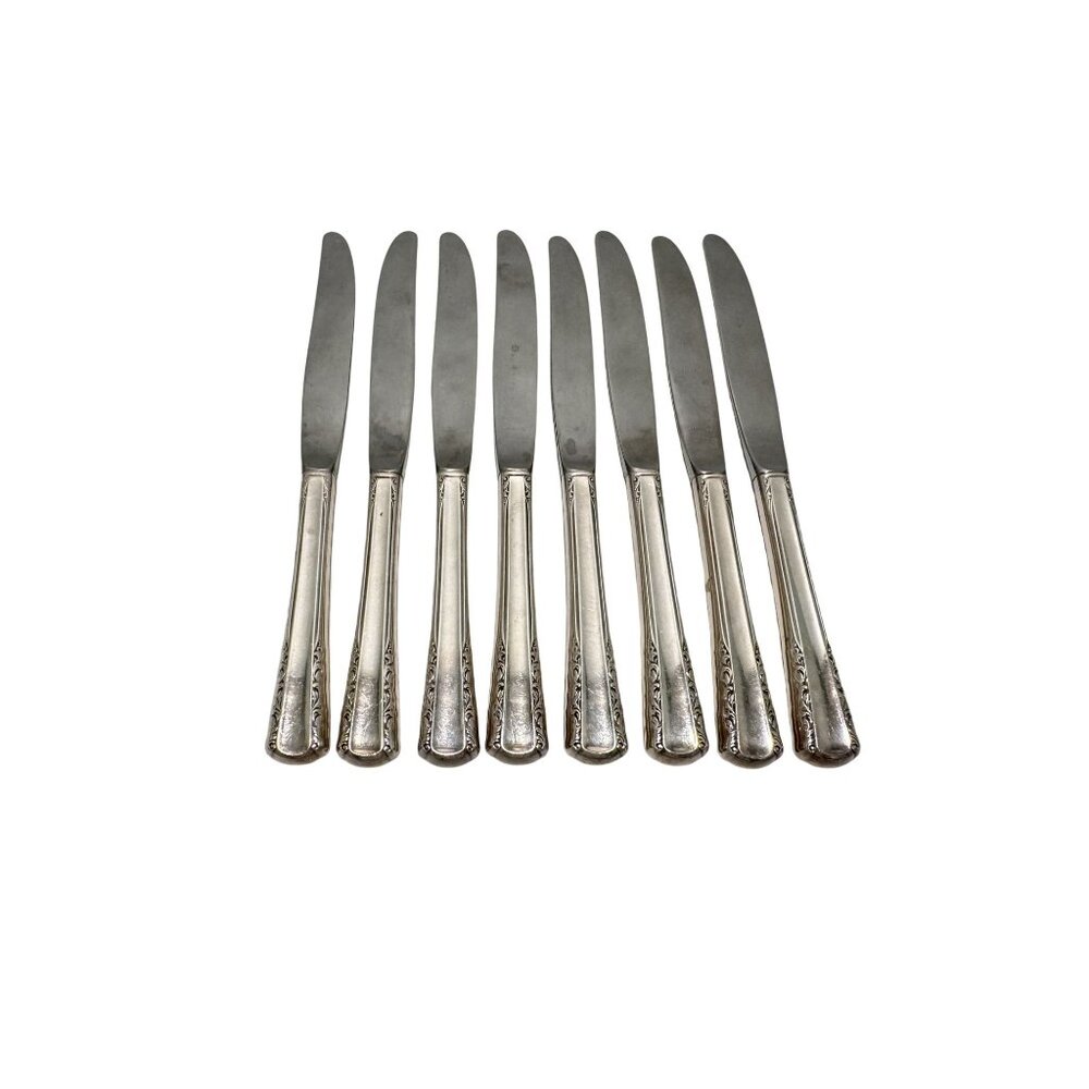 Vintage Holmes & Edwards May Queen Silver Plate Dinner Knives Set of 8